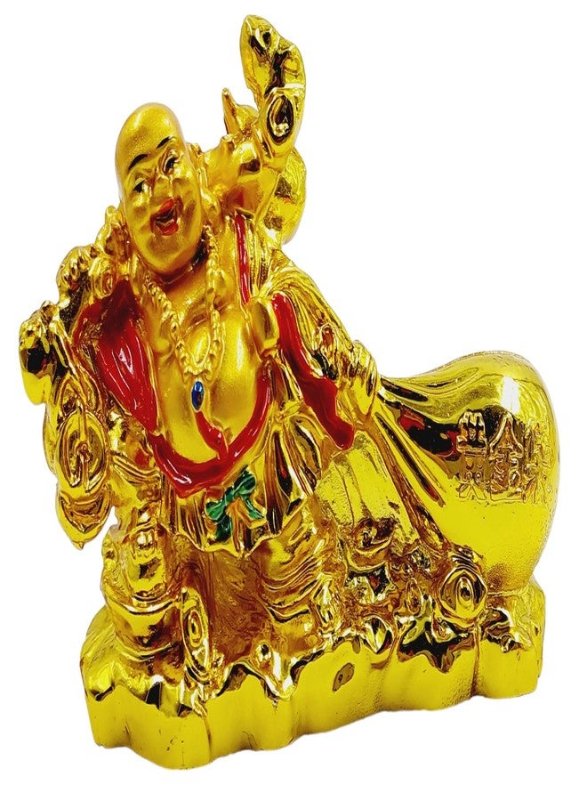 ART FLAUNTS Laughing Buddha for Good Luck Feng Shui Items for Money Wealth Prosperity for Home House Office Shop (Golden with Money Bag) - Image 1